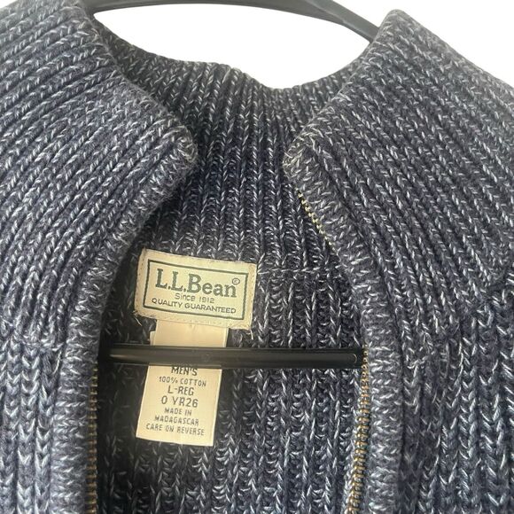 L.L. Bean Men's Size Large Blue Cable Knit Heavy Full Zip Sweater - Picture 4 of 8